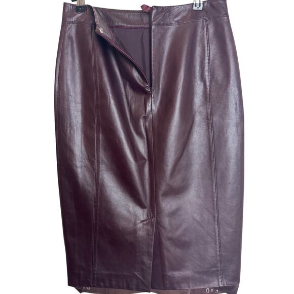 Brooks Brothers Leather Pencil Skirt Women’s Size 0 Burgundy Genuine Lined - Picture 2 of 16